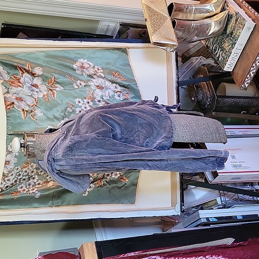 Blue Grey Velour Hoodie S